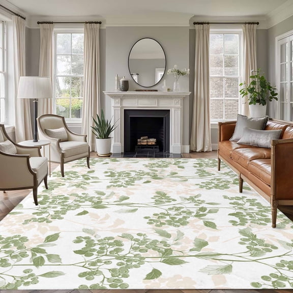 6x9 Area Rugs for Living Room, Sage Green Spring Floral Non Slip Area Rugs for Kitchen Bedroom Entryway, Elegant Pastoral Botanical Washable Carpet Runner Rug Floor Mats for Bedroom Home Decor
