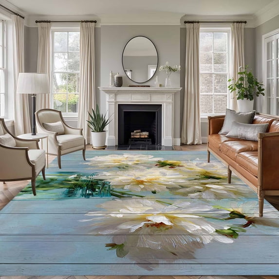 6x9 Area Rugs for Living Room, Spring Flowers Non Slip Area Rugs for Kitchen Bedroom Entryway, Modern Farmhouse Oil Painting Floral Washable Carpet Runner Rug Floor Mats for Bedroom Home Decor