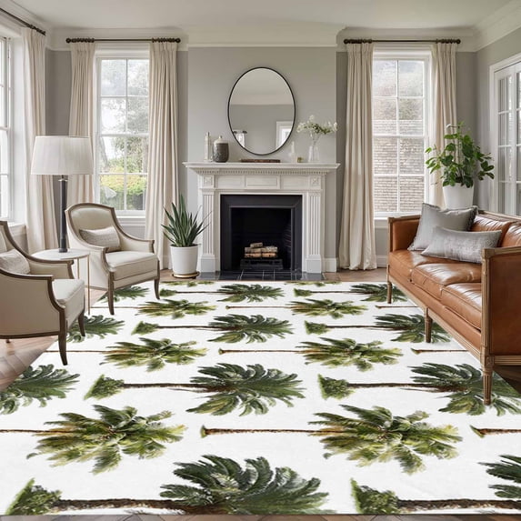 6x9 Area Rugs for Living Room, Tropical Trees Non Slip Area Rugs for Kitchen Bedroom Entryway, Summer Palm Trees Botanical Vintage Green Washable Carpet Runner Rug Floor Mats for Bedroom Home Decor