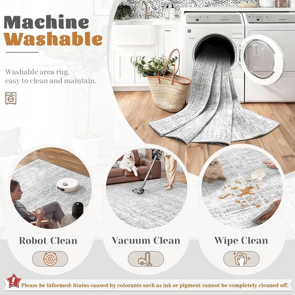 6x9 Area Rugs for Living Room, Washable Large Area Rug Neutral Modern Abstract Bedroom Rug Soft Non Slip Low Pile Stain Resistant Indoor Carpet for Nursery Kids Dining Room Office(Grey, 6'x9')