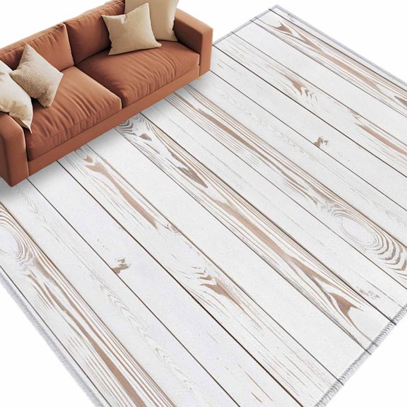 6x9 Area Rugs for Living Room, White Wood Grain Non Slip Area Rugs for Kitchen Bedroom Entryway, Country Farmhouse Wooden Plank Washable Carpet Runner Rug Floor Mats for Bedroom Home Decor