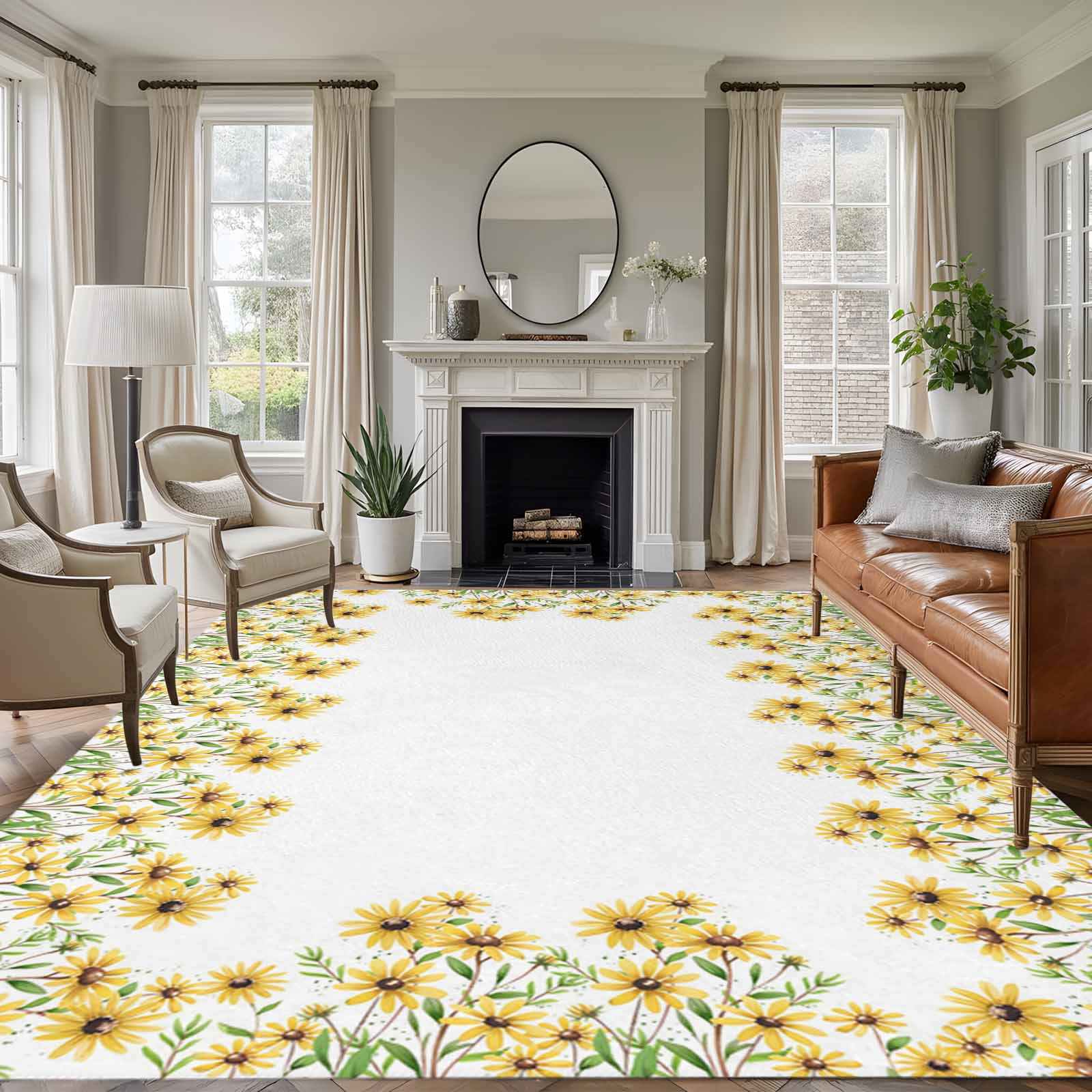 6x9 Area Rugs for Living Room, Yellow Daisy Non Slip Area Rugs for ...