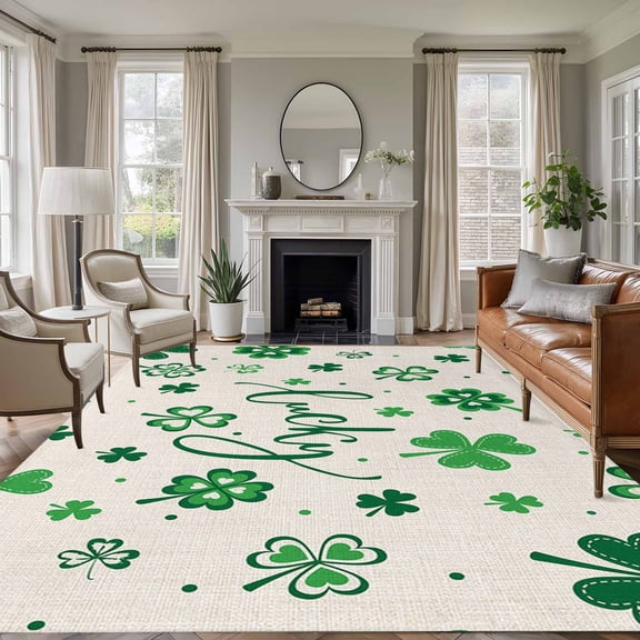 6x9 Area Rugs, Lucky Day, Non-Skid Rubber Backing Large Rectangle Rugs - Living Room Bedroom Home Office, St. Patrick's Shamrock Rustic Clover Green Indoor Floor Mat Carpets Washable Rug