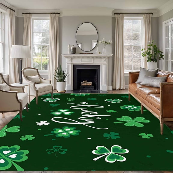 6x9 Area Rugs, Lucky Ireland, Non-Skid Rubber Backing Large Rectangle Rugs - Living Room Bedroom Home Office, St. Patrick's Day Spring Shamrock Green Indoor Floor Mat Carpets Washable Rug
