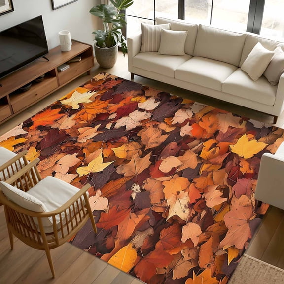 6x9 Area Rugs, Maple Leaf Autumn Non-Skid Rubber Backing Large Rectangle Rugs - Living Room Bedroom Home Office, Farmhouse Fall Botanical Leaves Indoor Floor Mat Carpets Washable Rug