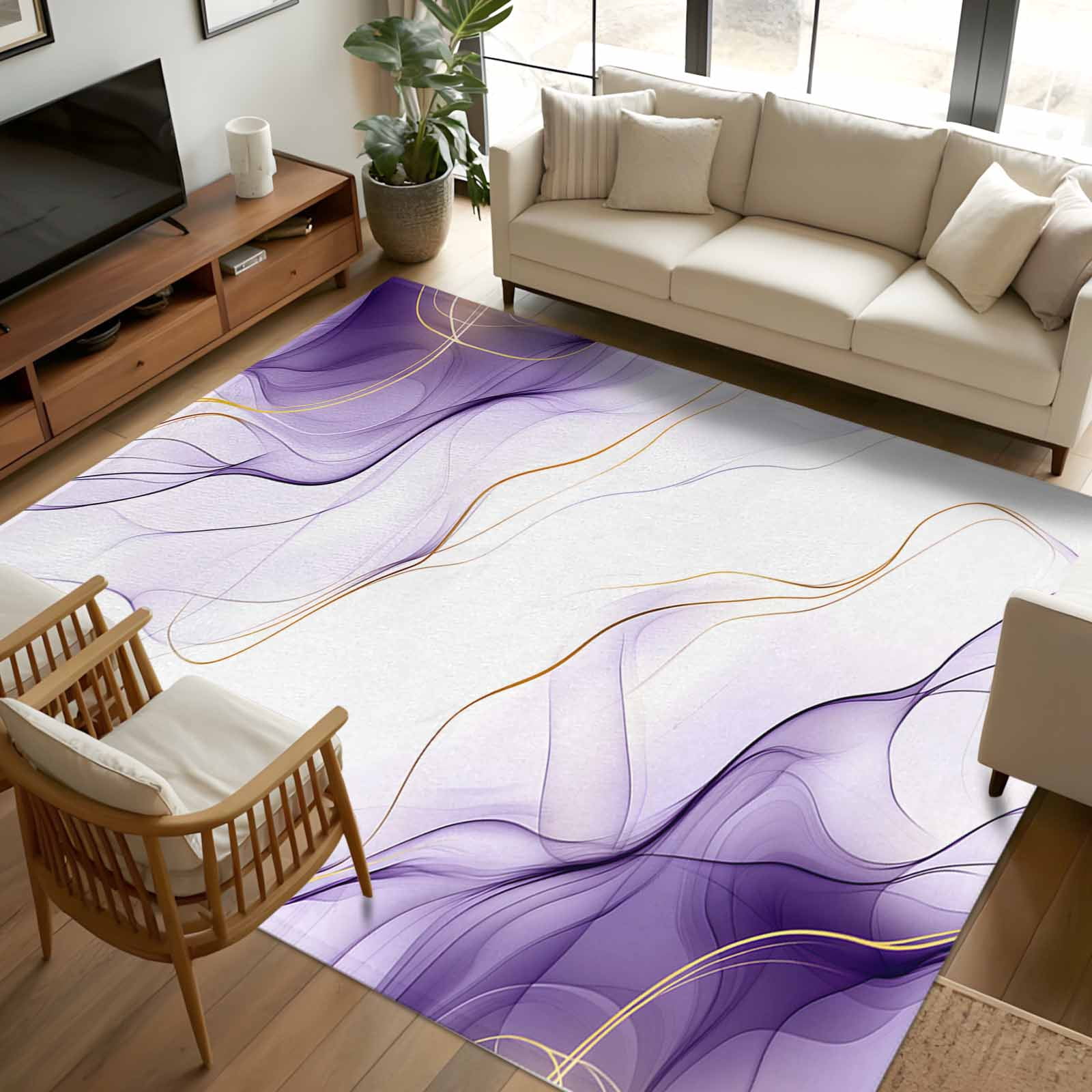 6x9 Area Rugs, Marble Purple Non-Skid Rubber Backing Large Rectangle ...