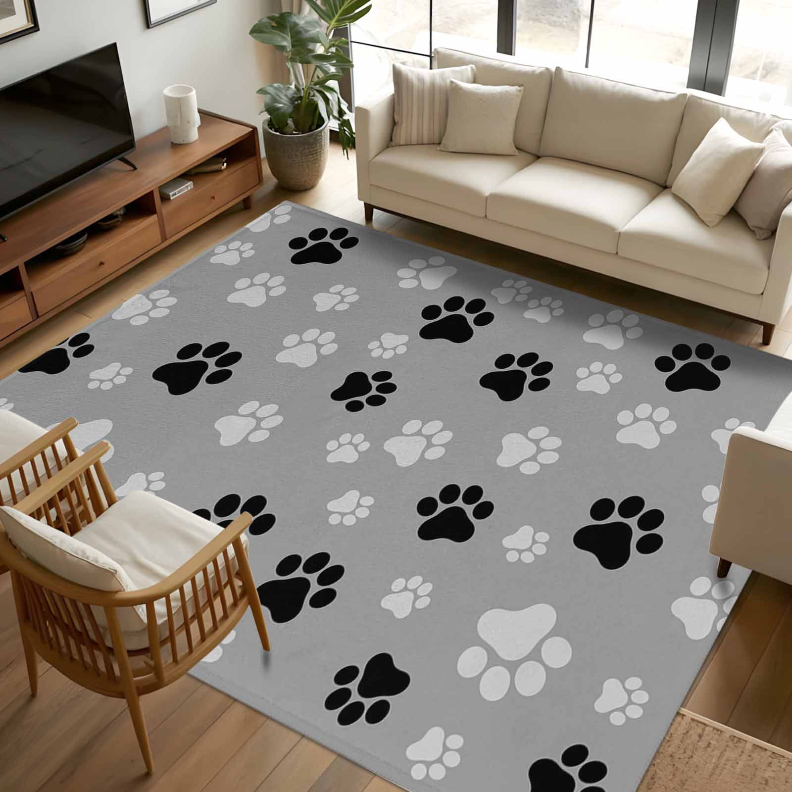 6x9 Area Rugs, Pet Paw Printed Non-Skid Rubber Backing Large Rectangle ...