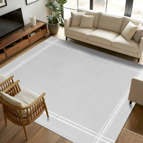 6x9 Area Rugs, Pure Light Grey Non-Skid Rubber Backing Large Rectangle Rugs - Living Room Bedroom Home Office, Simple Solid Color Indoor Floor Mat Carpets Washable Rug