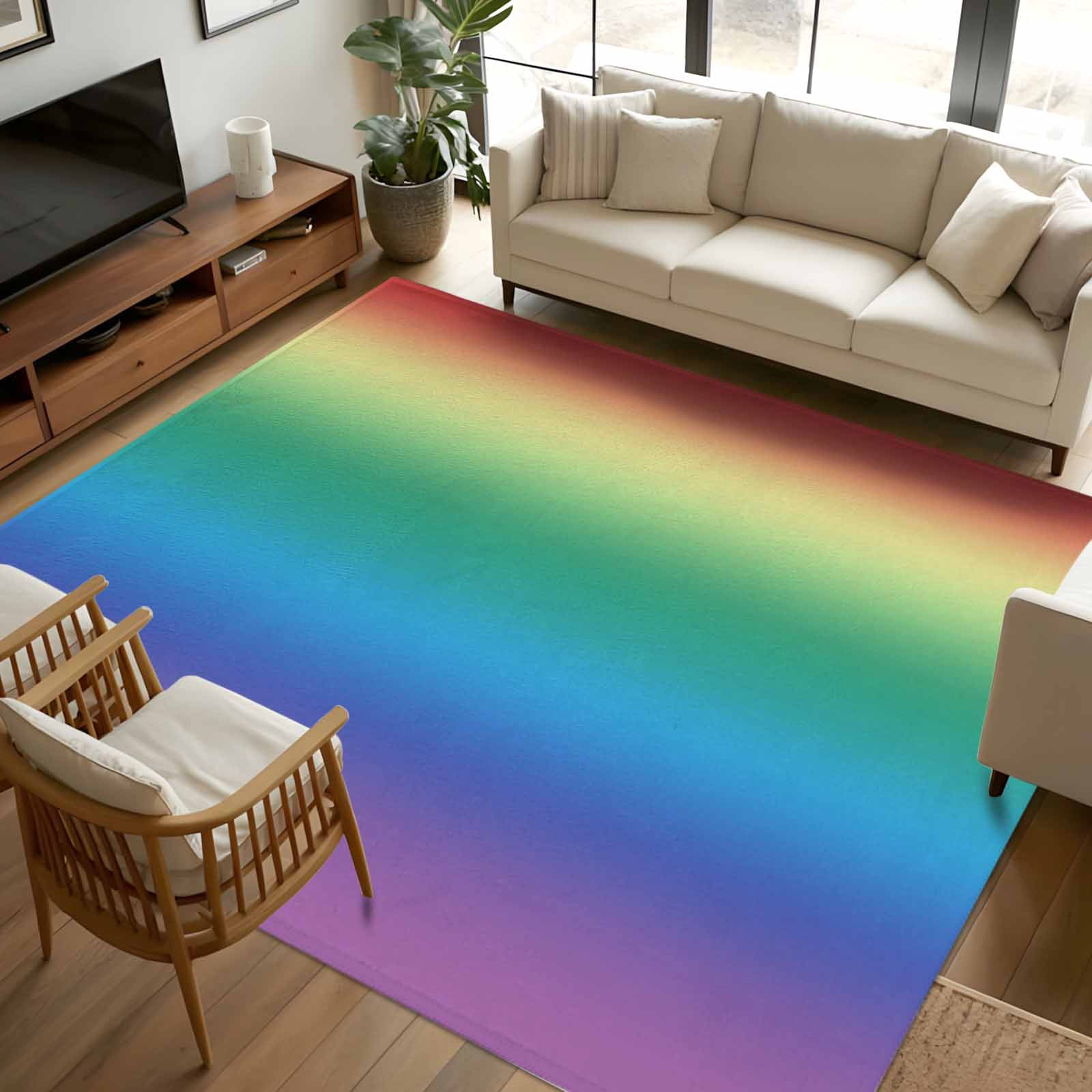 Aethics Rugs 6x9 Area Rugs, Rainbow Colors Ombre Cream Non-Skid Rubber Backing Large ...