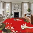 thumbnail image 1 of 6x9 Area Rugs, Red Traditional Non-Skid Rubber Backing Large Rectangle Rugs - Living Room Bedroom Home Office, Vintage Crane Pine Flowers Natural Indoor Floor Mat Carpets Washable Rug, 1 of 9