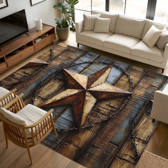 6x9 Area Rugs, Rustic Star Brown Non-Skid Rubber Backing Large ...