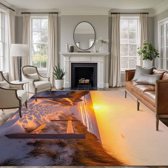6x9 Area Rugs, Summer Beach Non-Skid Rubber Backing Large Rectangle Rugs - Living Room Bedroom Home Office, Sunset Nautical Ocean Sea Indoor Floor Mat Carpets Washable Rug