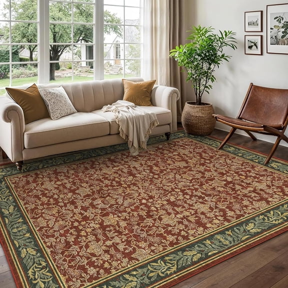 6x9 Area Rugs Washable Rugs for Living Room, Boho Vintage Rug Non Slip Low Pile Stain Resistance Indoor Soft Large Carpet for Bedroom Dining Room Office Red