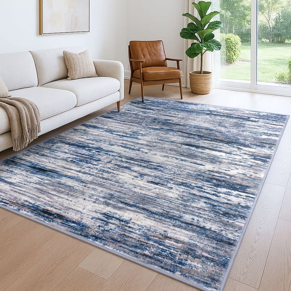 Brisasol 6x9 Area Rugs for Living Room Washable Rugs Abstract Area Rug Non slip Indoor Rug for Bedroom Dining Room, Navy Blue/Gray/Neutral/Multi