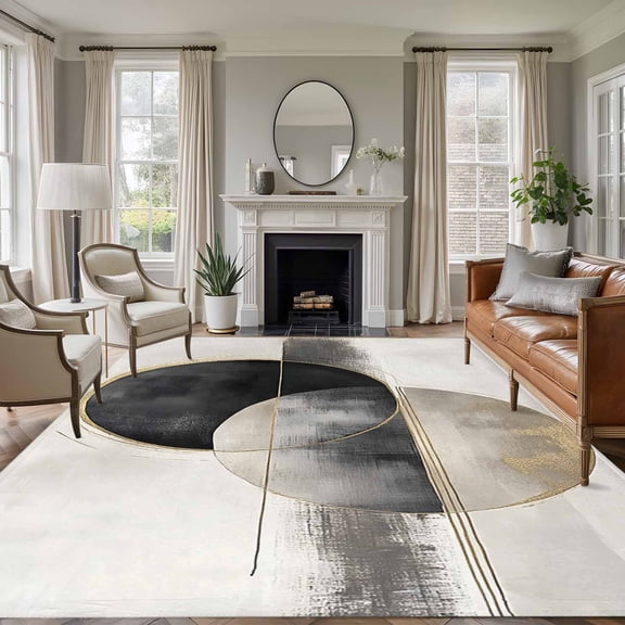 6x9 Black Brown Geometric Large Area Rug for Living Room, Washable Non Slip Low Pile Soft Large Rug for Bedroom Dining Room, Abstract Art Open Floor Rug