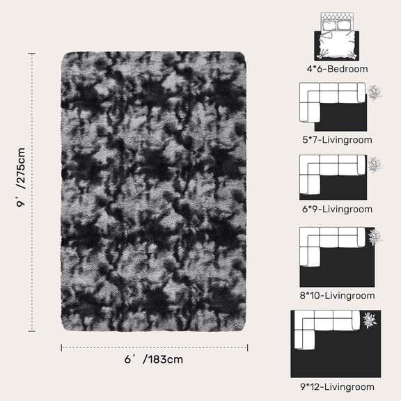 6x9 Black Grey Rugs for Living Room Fluffy Area Rug, Super Fuzzy Fur Bedroom Carpet for Boys Dorm Office Nursery  Decor | Fluffy, Super Fuzzy, Modern, 1.7'', Home Decor