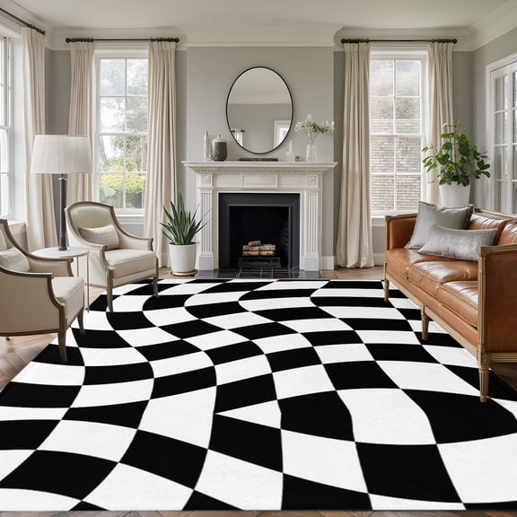 6x9 Black and White Large Area Rug for Living Room, Washable Non Slip Low Pile Soft Large Rug for Bedroom Dining Room, Aesthetic Modern Abstract Open Floor Rug