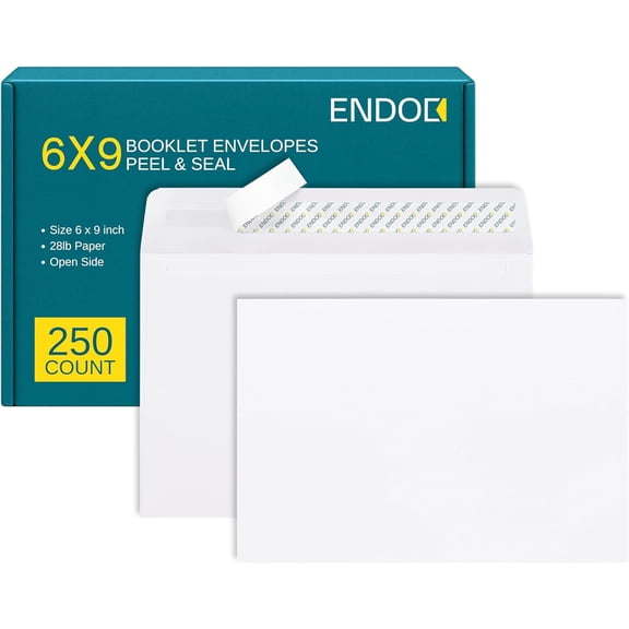 6x9 Booklet s - 250 Pack - Self Seal Mailing s - White Letter With Peel & Seal Closure - Open-Side - 28 Lb Paper - Plain for Business and Personal Use