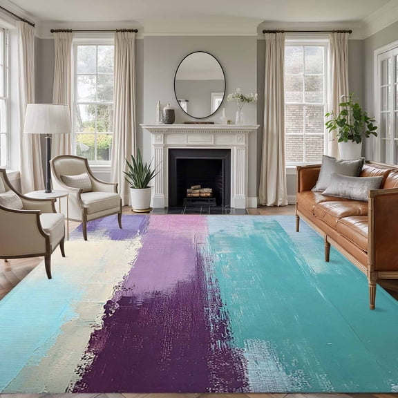 6x9 Cyan Purple Large Area Rug for Living Room, Washable Non Slip Low Pile Soft Large Rug for Bedroom Dining Room, Abstract Art Open Floor Rug