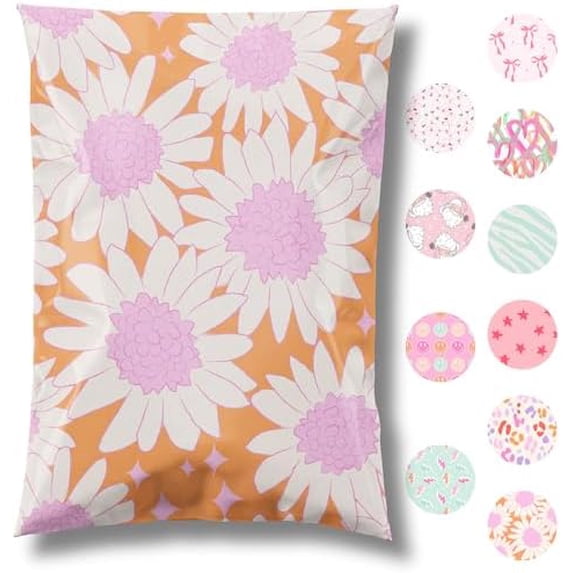 6x9 Designer Poly Mailer 100 Pack Heavy Duty Waterproof Self Seal Shipping Bags for Small Business Large Mailing Envelopes Bulk Tear Resistant Cute Packaging Pink Blooms Flowers