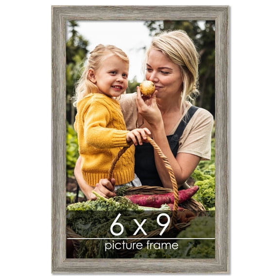6x9 Distressed/Aged Contrast Grey Complete Wood Picture Frame with UV Acrylic, Foam Board Backing, & Hardware
