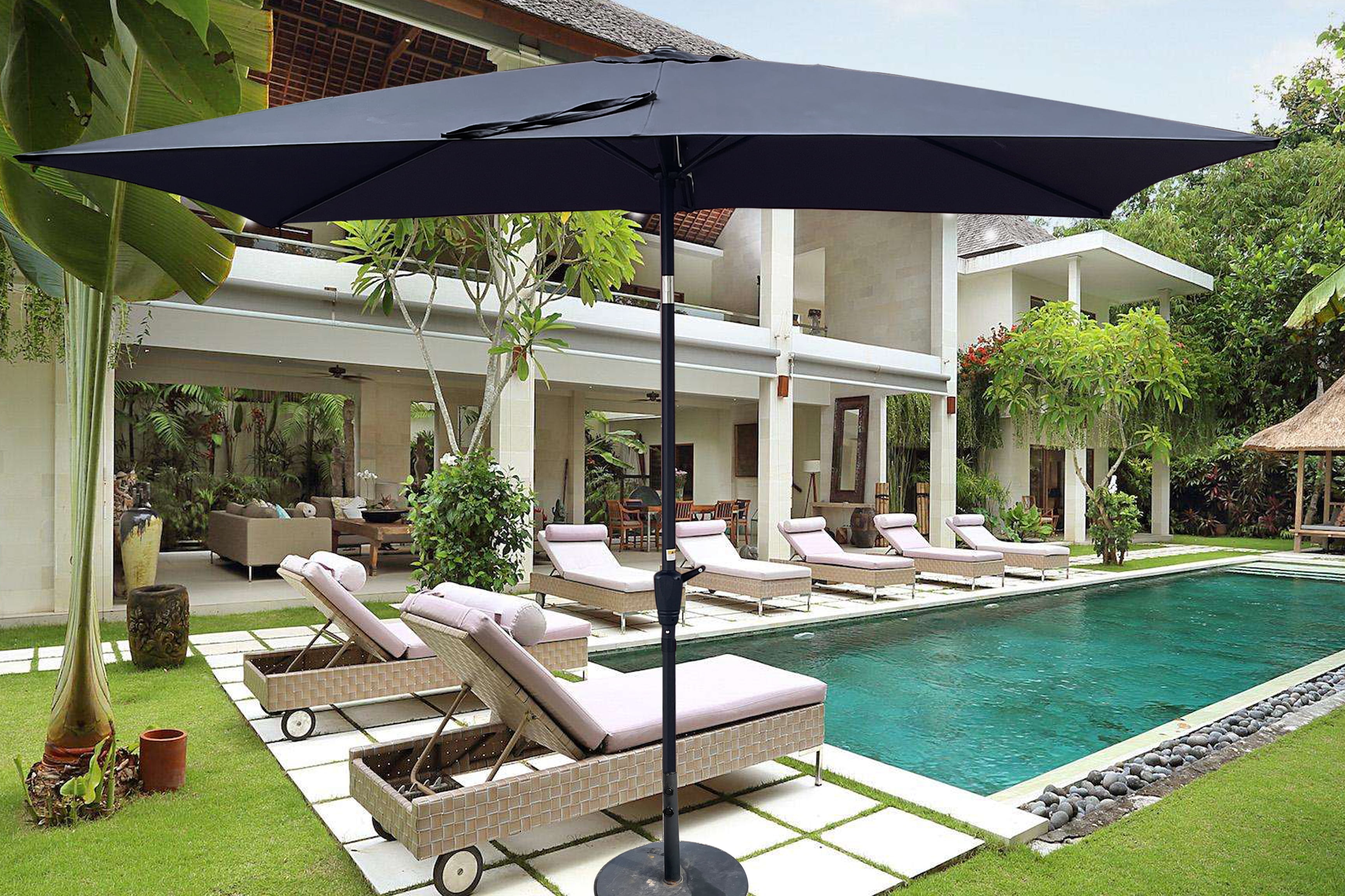 6x9 FT Outdoor Patio Sun Umbrella, Adjustable Tilt Waterproof Yard Shade Umbrella with Crank Design, Anthracite