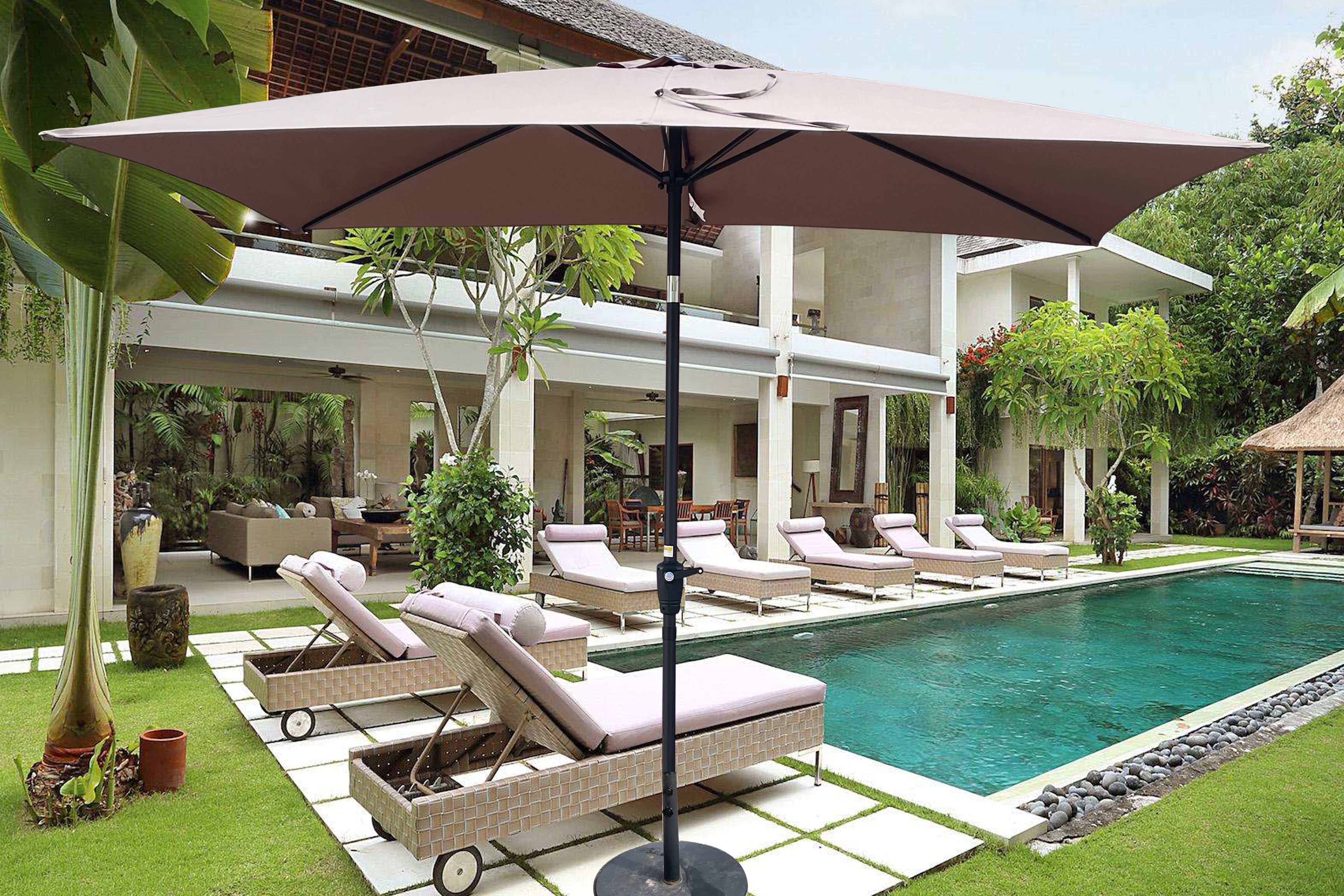 6x9 FT Outdoor Patio Sun Umbrella, Adjustable Tilt Waterproof Yard Shade Umbrella with Crank Design, Mushroom