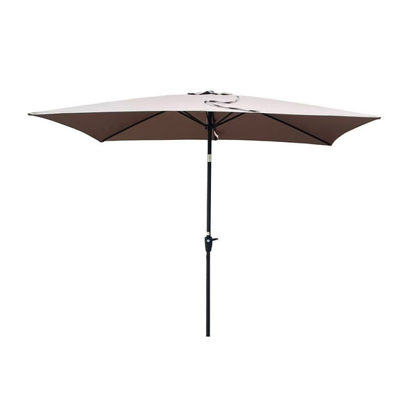 6x9 FT Patio Umbrella for Outdoor, Rectangle Umbrella with Push Button Tilt and Crank, Outdoor Patio Umbrellas with 4 Sturdy Ribs for Market, Garden, Deck, Backyard, Pool (Khaki)