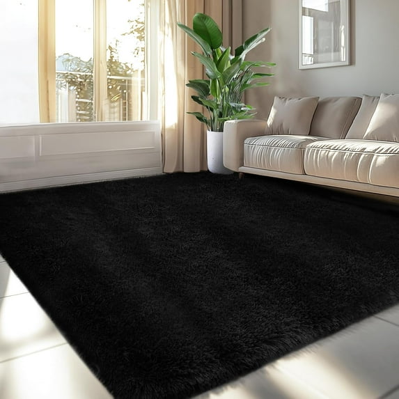 6x9 Fluffy Area Rug for Living Room: Black Shag Area Rugs for Bedroom- 6x9 Feet Fluffy Rugs for Living Room- Shag Rugs Soft Fuzzy Carpets for Bedroom, Nursery (Black, 6x9)