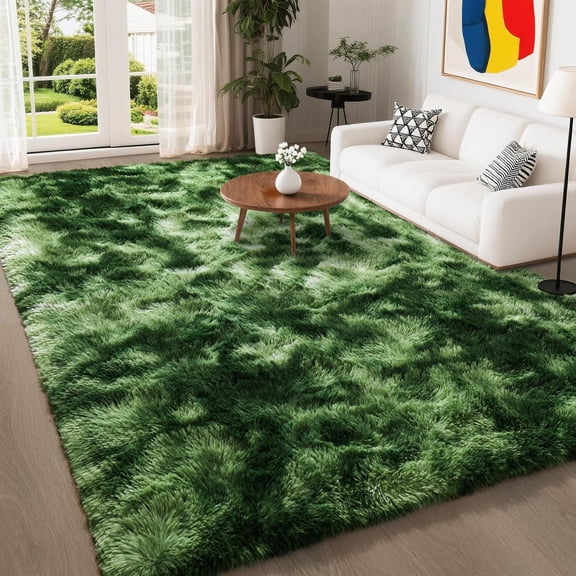 6x9 Fluffy Dark Green Area Rugs