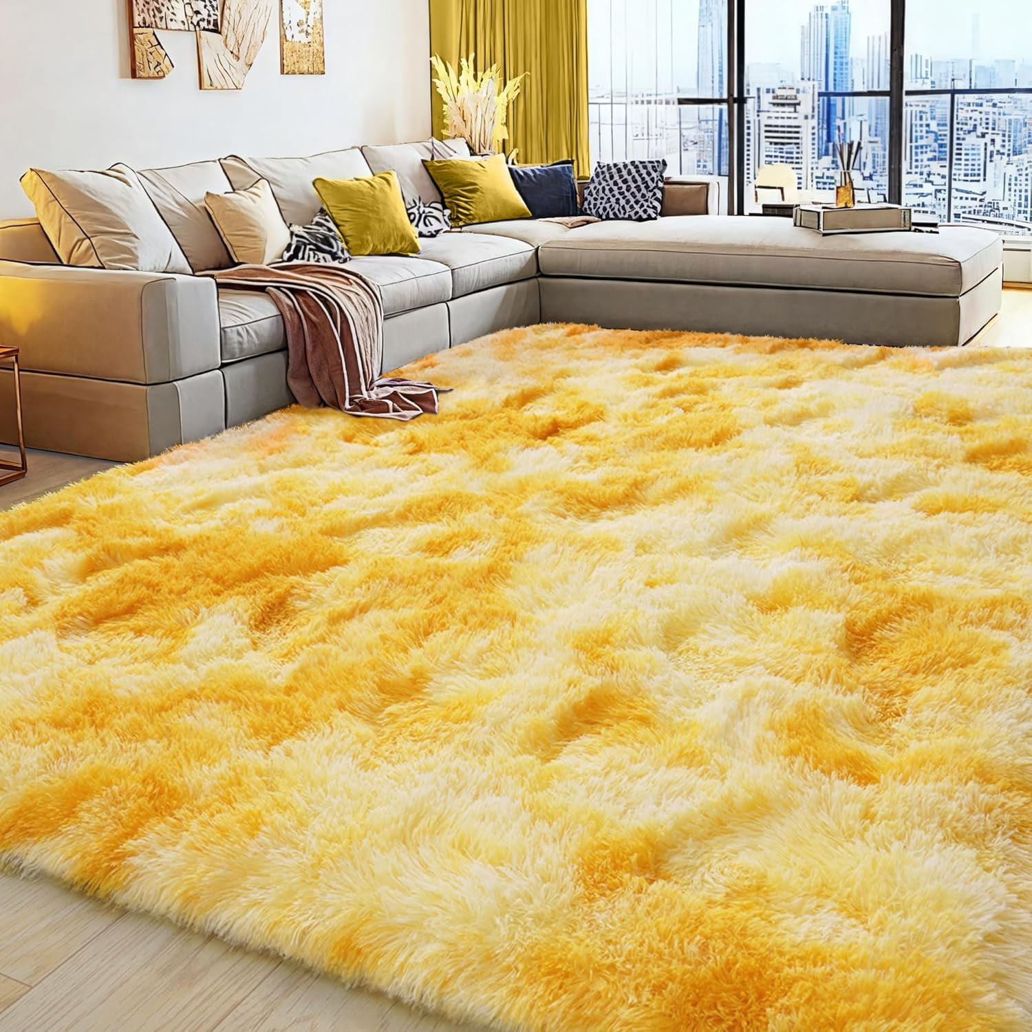 Fuzzy Colorful Rug 6x9 Fluffy Fuzzy Area Rug for Living Room Bedroom, Ultra Soft Large ...