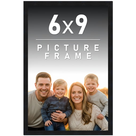 6x9 Frame Black Solid Wood Picture Frame | 0.75 Inch Moulding Width | Includes UV Acrylic
