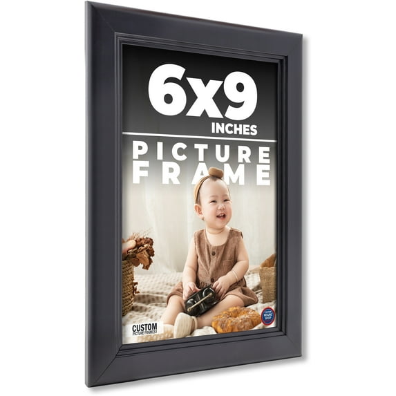 6x9 Frame Black Solid Wood Picture Frame - Complete Modern Photo Frame Includes UV Acrylic