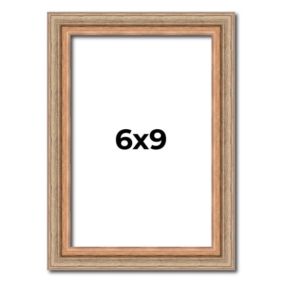 6x9 Frame Brown 60's Wooden Cabinet Solid Wood Picture Frame | 1 Inch Moulding Width | Complete