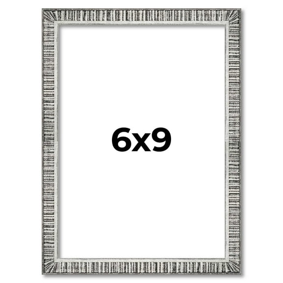 6x9 Frame Silver Grey Distressed Solid Wood Picture Frame | 0.75 Inch Moulding Width | Interior