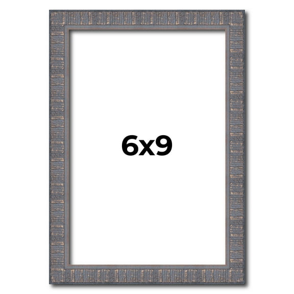 6x9 Frame Slate Blue Distressed Rustic Solid Wood Picture Frame | 0.75 Inch Moulding Width |