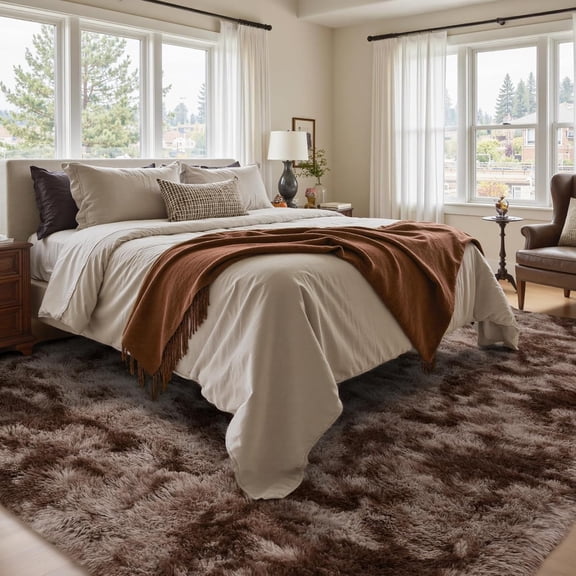 6x9 Ft Large Shag Brown Area Rug for Living Room, Tie-Dyed Ultra Soft Fluffy Furry Rugs for Bedroom Indoor Floor, Aesthetic Carpet for Kids Home Decor (Coffee)