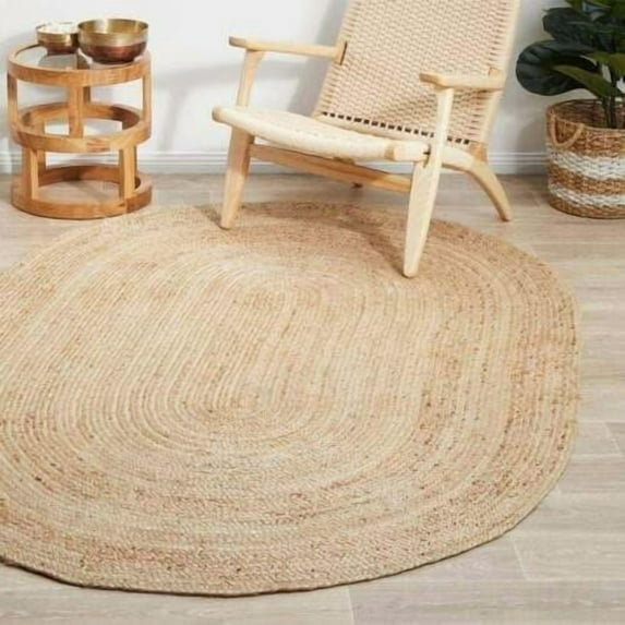 6x9 Ft Oval Natural Jute Area Rug, Hand-Woven, Reversible, Farmhouse Boho Style, Durable & Pet-Friendly Rug for Living Room, Dining Room, and Bedroom