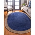 thumbnail image 1 of 6x9 Ft Oval Navy Blue Jute Area Rug, Hand-Woven, Farmhouse Boho Style, Durable & Pet-Friendly Rug for Living Room, Dining Room, and Bedroom, 1 of 5