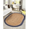 thumbnail image 1 of 6x9 Ft Oval Navy Blue & Natural Jute Area Rug, Hand-Woven, Farmhouse Boho Style, Durable & Pet-Friendly Rug for Living Room, Dining Room, and Bedroom, 1 of 5