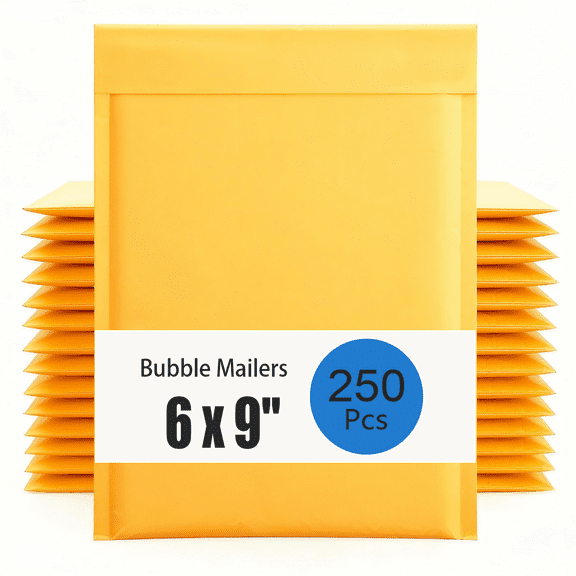 6x9 Inch Bubble Mailers 250Pcs, Self Seal Waterproof Kraft Padded Mailers, Tear-proof Bubble Shipping Bags for Mailing, Packaging, Small Business-Yellow