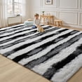 thumbnail image 1 of 6x9 Large Fluffy Shag Area Rug, Black and White Striped Rugs for Living Room, Modern Indoor Non Slip Washable Carpet, Furry Throw Carpets for Bedroom Home Decor, 1 of 7