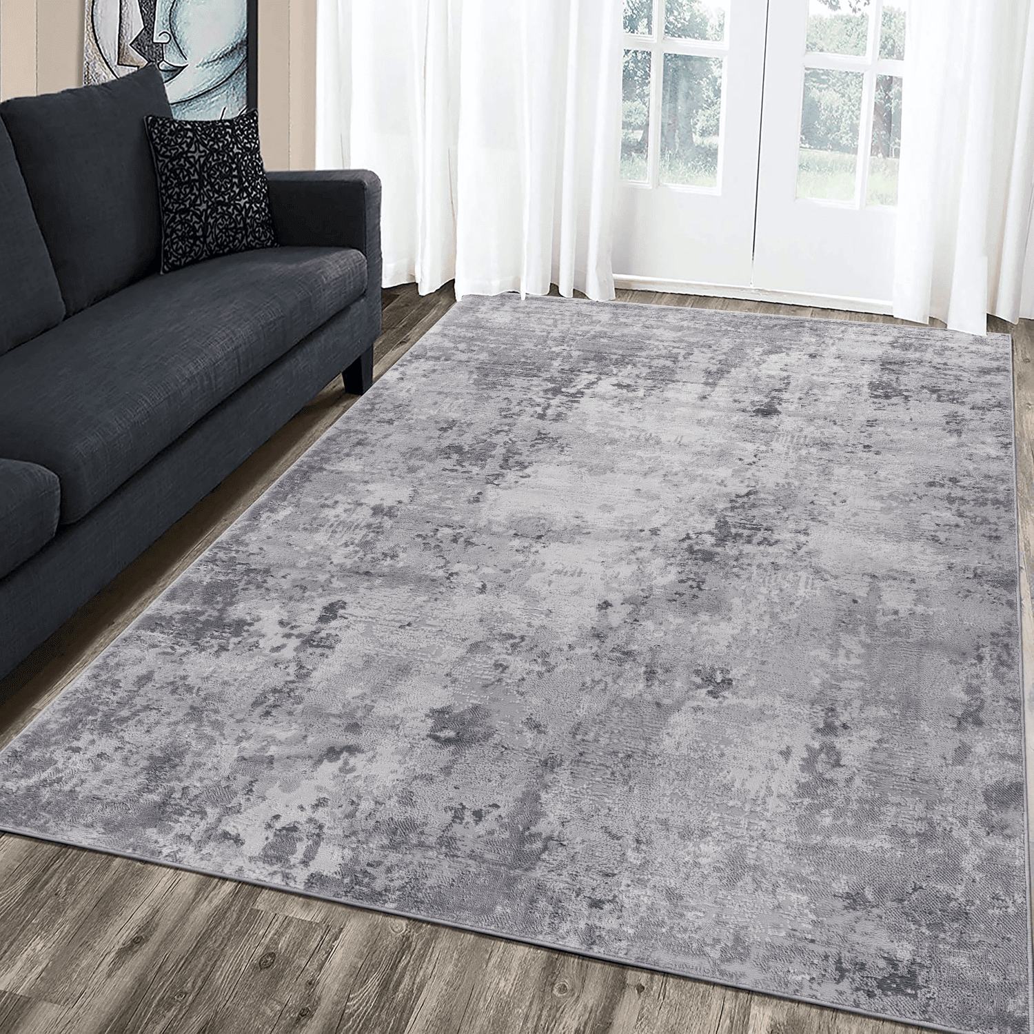 6x9 Light Grey Abstract Area Rug Machine-Woven Non-Shedding Stain Resistant Kid Pet Friendly Medium Pile Cotton Backing Indoor Rug for Living Room Bedroom Dining Room Entryway Office