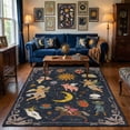 thumbnail image 1 of 6x9 Sun and Moon Celestial Cottagecore Area Rug, Vintage Boho Washable Low Pile Non-Slip Tapestry Rug for Living Room Bedroom, Navy Blue, 1 of 5