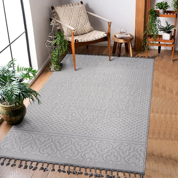 6x9 Loom & Area Rug, White/ Medallion Look, Stain , Non-shedding, For All Spaces, And Pet Safe, Easy Maintenance Cleaning Ornament, Nurseries, Pet-, Attractive