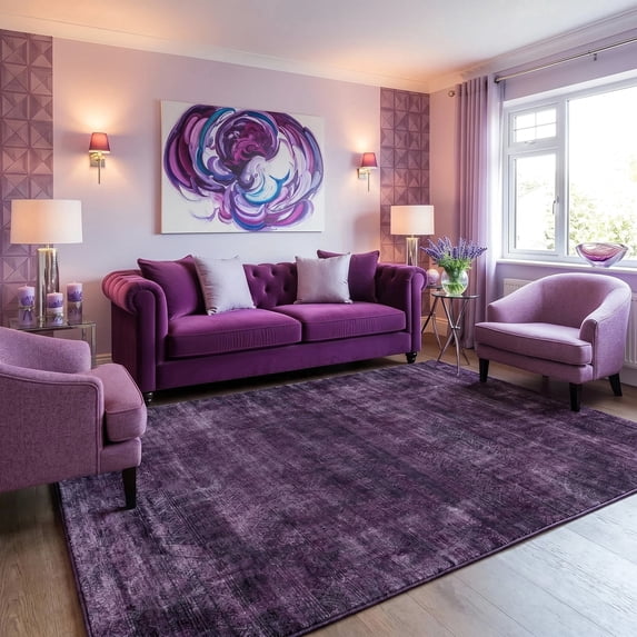 Kokia 6'x9' Washable Modern Abstract Area Rug, Dark Purple Ombre Soft Non Slip Rug for Living Room Bedroom Dining Room