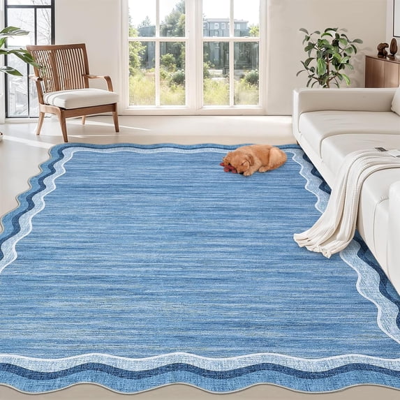 6x9 Modern Plain Home Decor Washable Rug Stain Resistant Easy Cleaning Indoor Carpet Non Slip Area Rug Low Pile Floor Cover for Living Room Bedroom Office Playroom,Blue