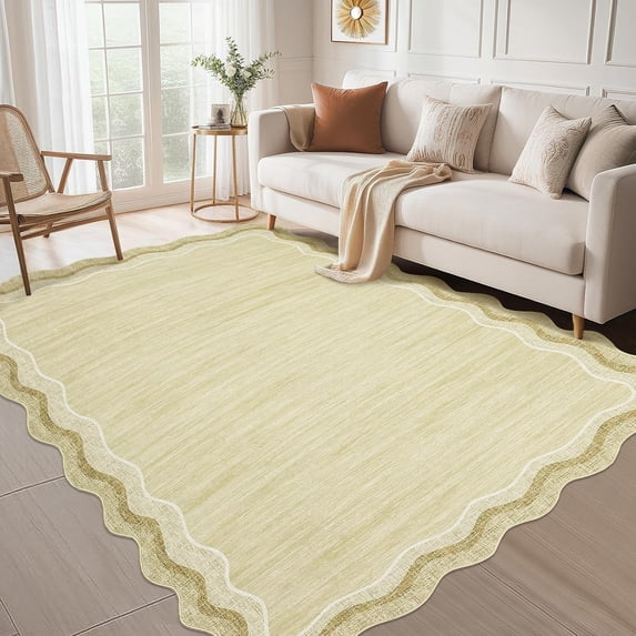 6x9 Modern Plain Home Decor Washable Rug Stain Resistant Easy Cleaning Indoor Carpet Non Slip Area Rug Low Pile Floor Cover for Living Room Bedroom Office Playroom,Beige/Brown