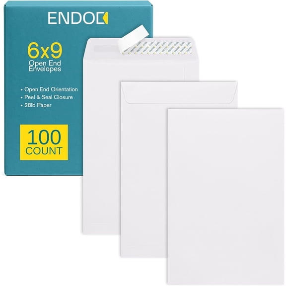 6x9 Open End Envelopes Self Seal - 100/pack - Peel & Seal Catalog Envelopes for Mailing, Cards, Catalogs, Office, Business, Legal, School - White 28lb Heavyweight Paper