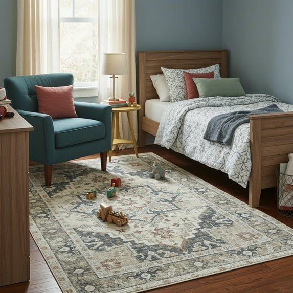 Kokia 6x9 Oriental Area Rug Living Room Washable Non Slip Boho Soft Rugs Bedroom Dining Room Decor-Gray